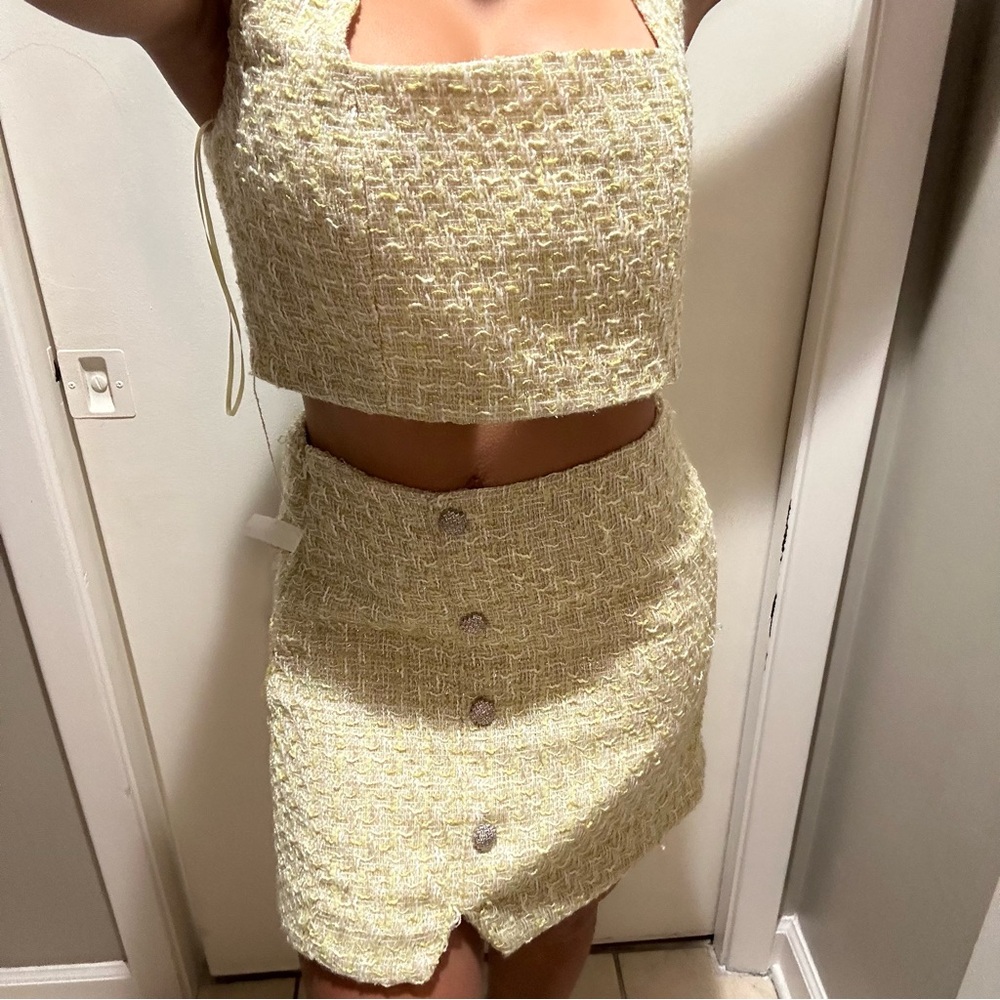 House of Harlow nwt tweed bustier crop top skirt matching set S